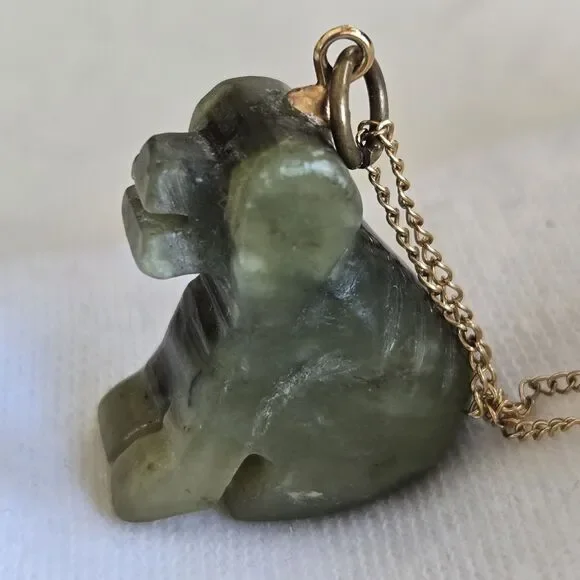Vintage Carved Nephrite Jade Animal Pendant Necklace 1/20 12K Gold Filled Chain - Picture 14 of 16